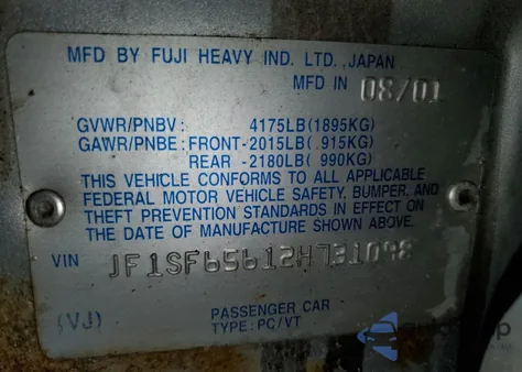 2002 Subaru Forester S z USA, uszkodzony, nr VIN JF1SF65612H731098